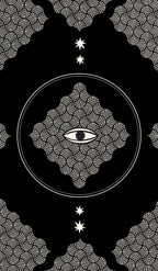 Decorative design with eye symbol and star patterns on a textured background