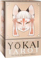 Yôkai Tarot card deck packaging with a character with a fox-like makeup and ears.