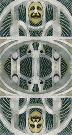 Decorative tile with a face design and geometric patterns