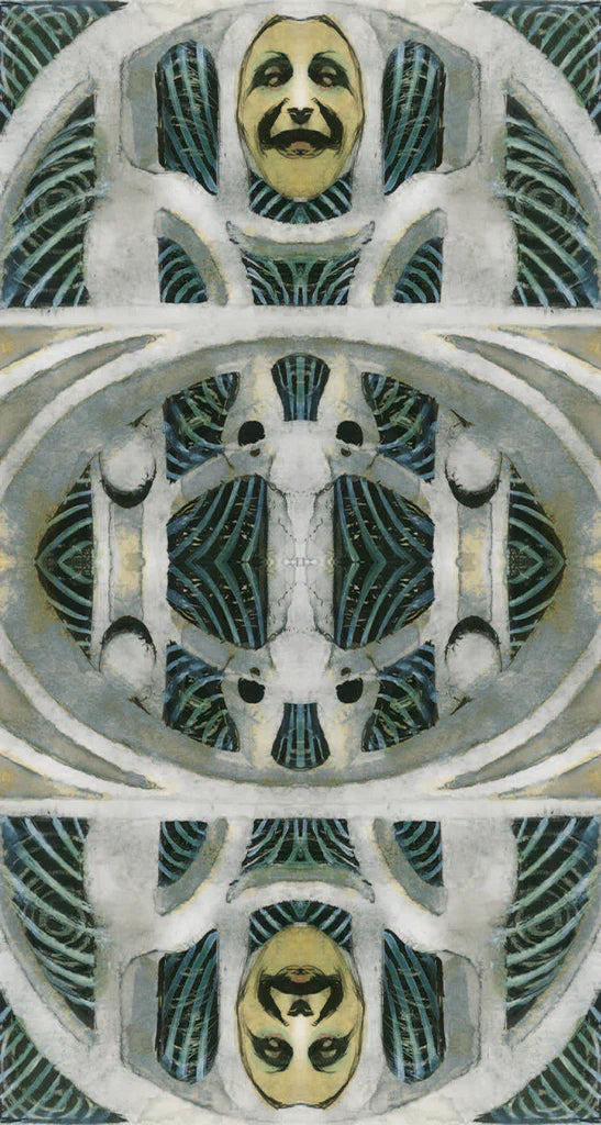 Decorative tile with a face design and geometric patterns