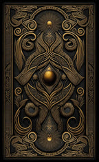 Decorative book cover with intricate gold and brown designs on a black background