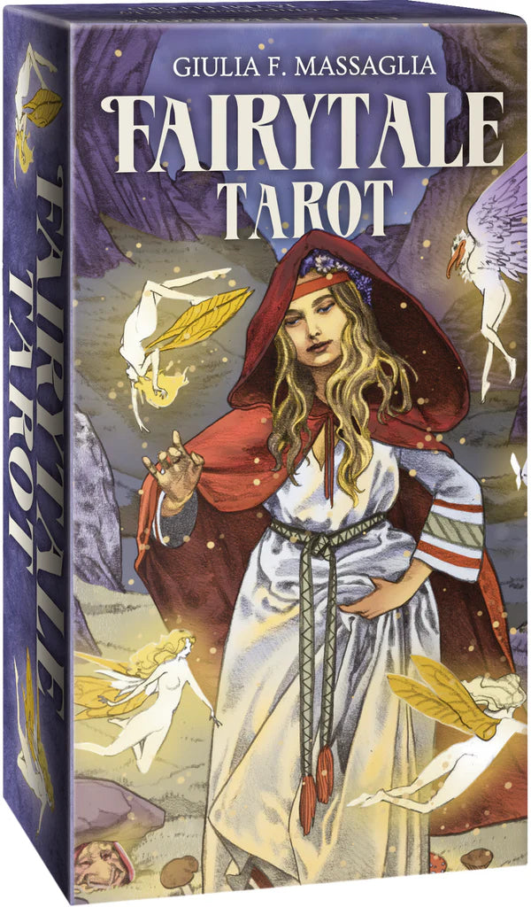 Box of 'Fairytale Tarot' with illustrations and text on a purple background