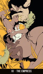 Illustration of a woman cradling and breastfeeding children in a black background