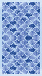 Blue and white circular pattern on a light blue background