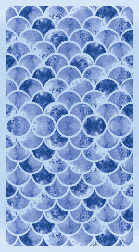 Blue and white circular pattern on a light blue background