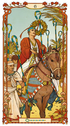 Artistic depiction of a figure on horseback with decorative elements and a number '6' at the top.