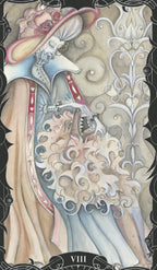 Artistic depiction of a tarot card with intricate design and decorative elements.