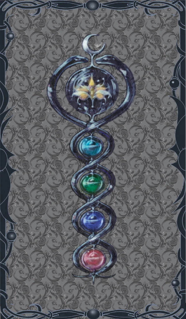 Decorative design with a spiral of colored stones on a textured background