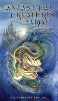 Book cover of 'Fantastical Creatures Tarot' with a dragon and mystical design.