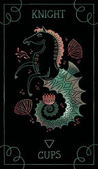 Card featuring a dragon-like creature with 'Knight' and 'Cups' text on a dark background