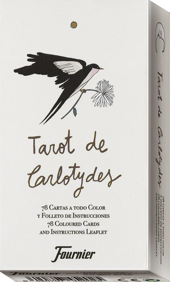 Tarot de Carlotydes packaging with a bird illustration on a white background