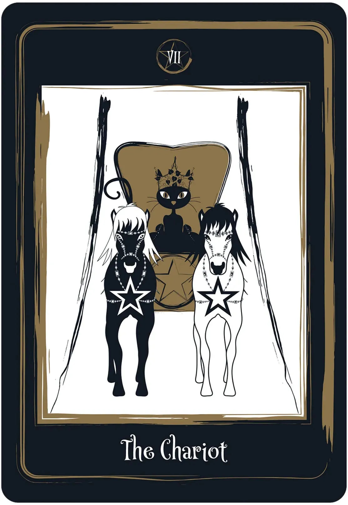 Tarot card titled 'The Chariot' with two horses and a chariot illustration.