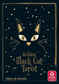 Cover of 'Golden Black Cat Tarot' with a black cat illustration on a dark background.