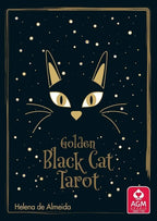 Cover of 'Golden Black Cat Tarot' with a black cat illustration on a dark background.