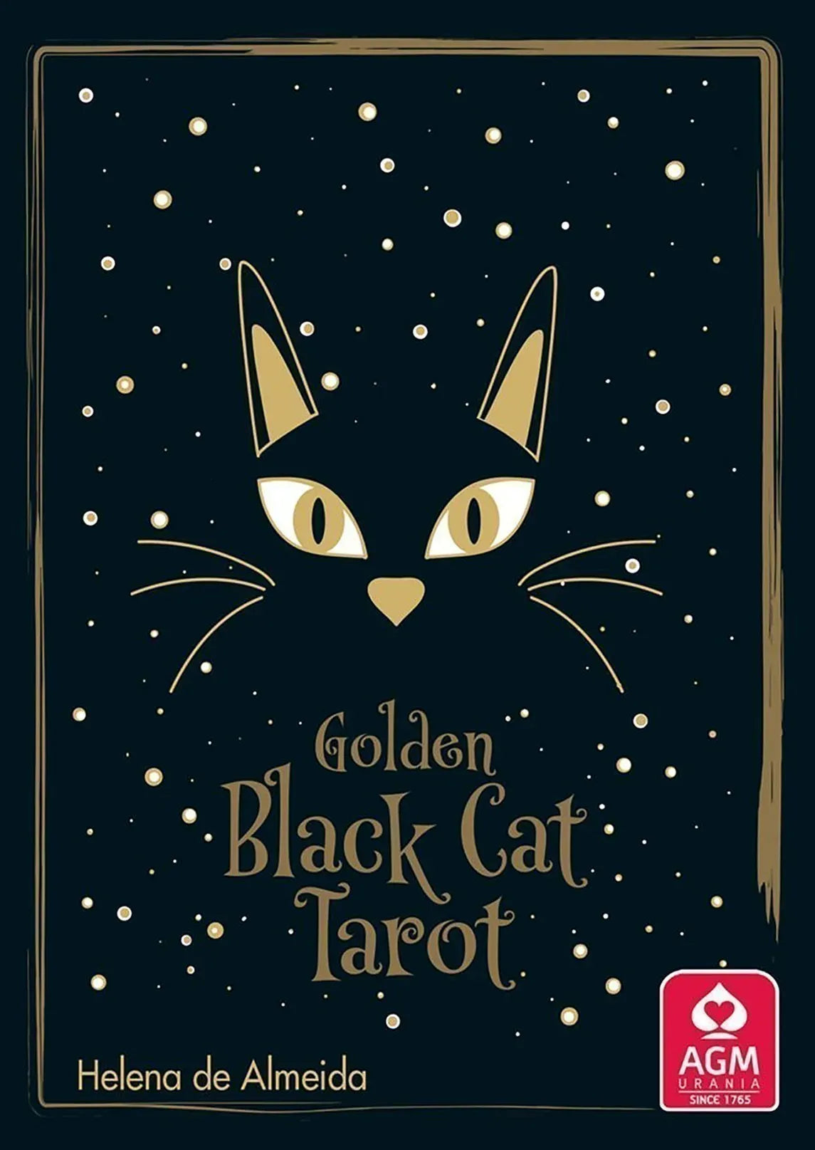 Cover of 'Golden Black Cat Tarot' with a black cat illustration on a dark background.