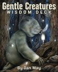 Cover of 'Gentle Creatures Wisdom Deck' by Dan May featuring a creature and a small creature with a feather.