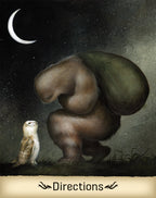 Illustration of a creature with a large shell and an owl under a night sky, with 'Directions' text at the bottom.
