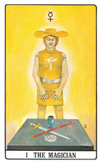 Tarot card featuring 'The Magician' with a yellow background