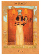 Card featuring a depiction of Isis with a hawk, labeled 'Magic', on an orange background.