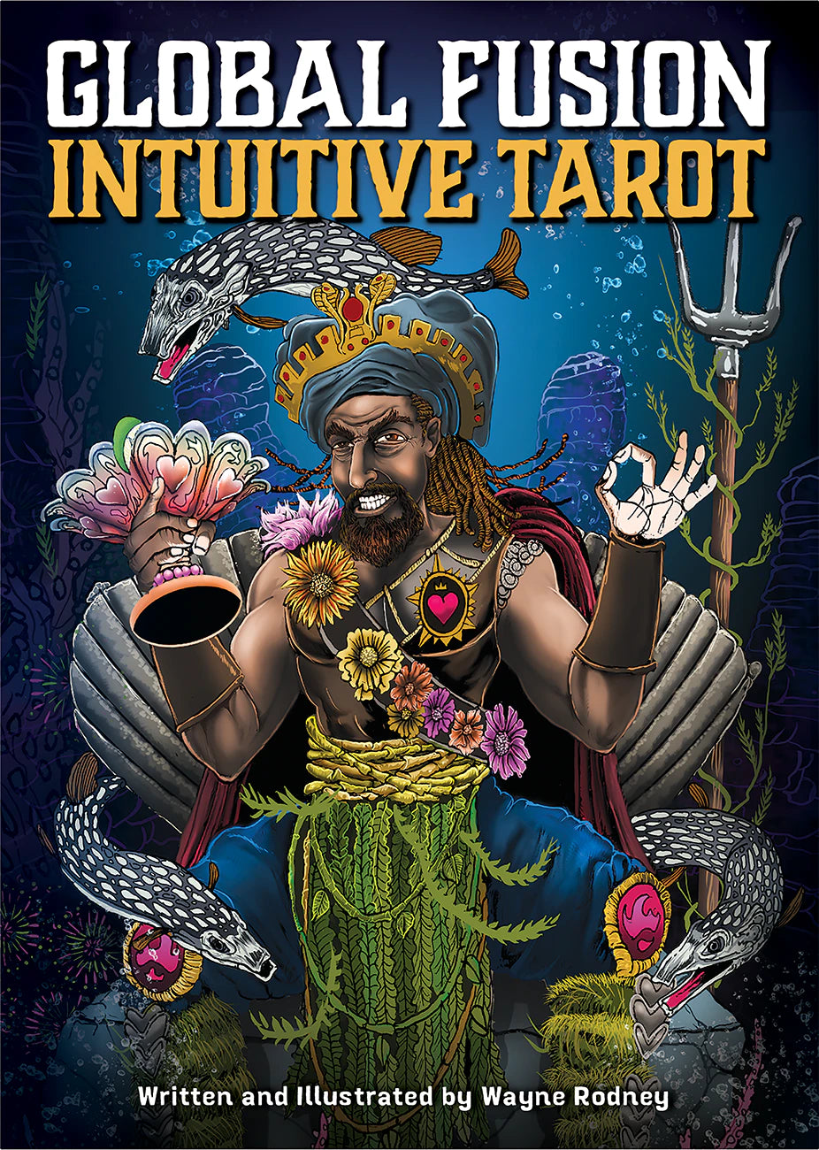 Cover of 'Global Fusion Intuitive Tarot' with illustrated character and text.