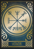 Vegvisir symbol on a decorative background with 'Vegvisir' text