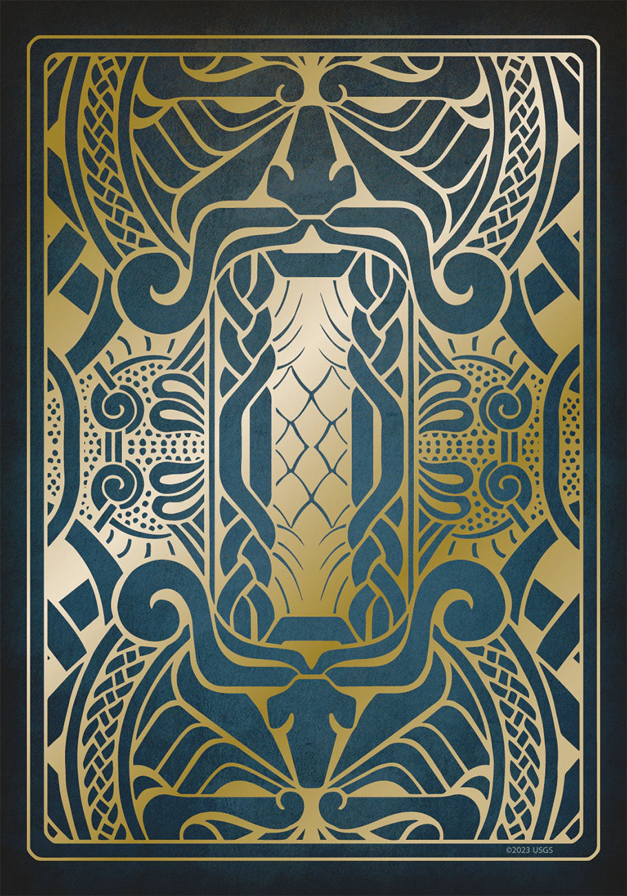 Decorative book cover with intricate gold and blue patterns on a black background