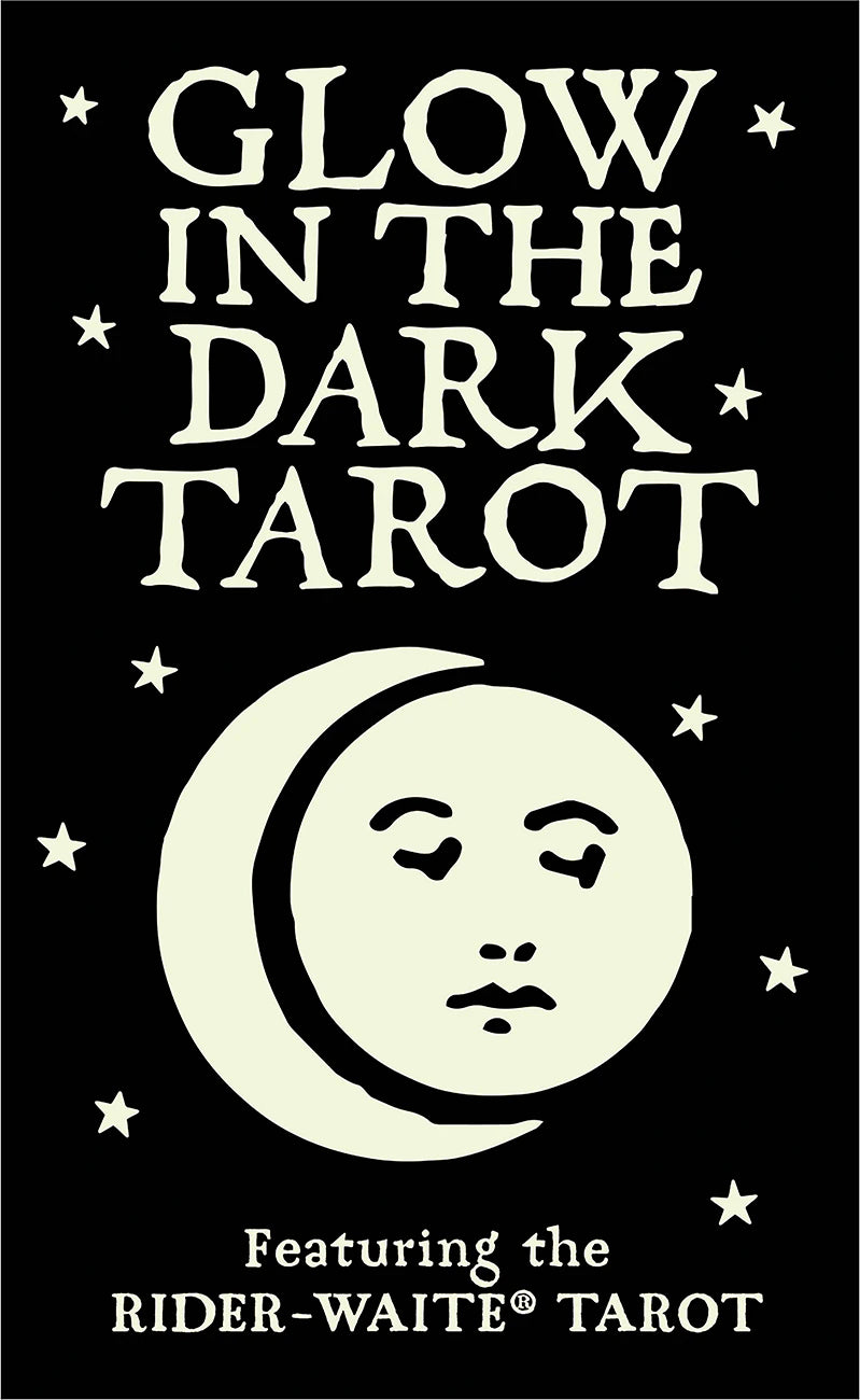 Glow in the Dark Tarot book cover with a moon and face illustration on a black background.