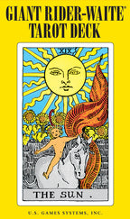 Tarot card featuring 'The Sun' with a yellow background, U.S. Games Systems, Inc. branding.