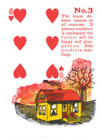 Card with a house illustration and red hearts, featuring text about house symbolism.