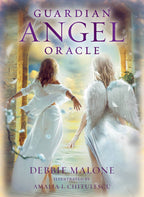 Book cover of 'Guardian Angel Oracle' with two women and angel wings.
