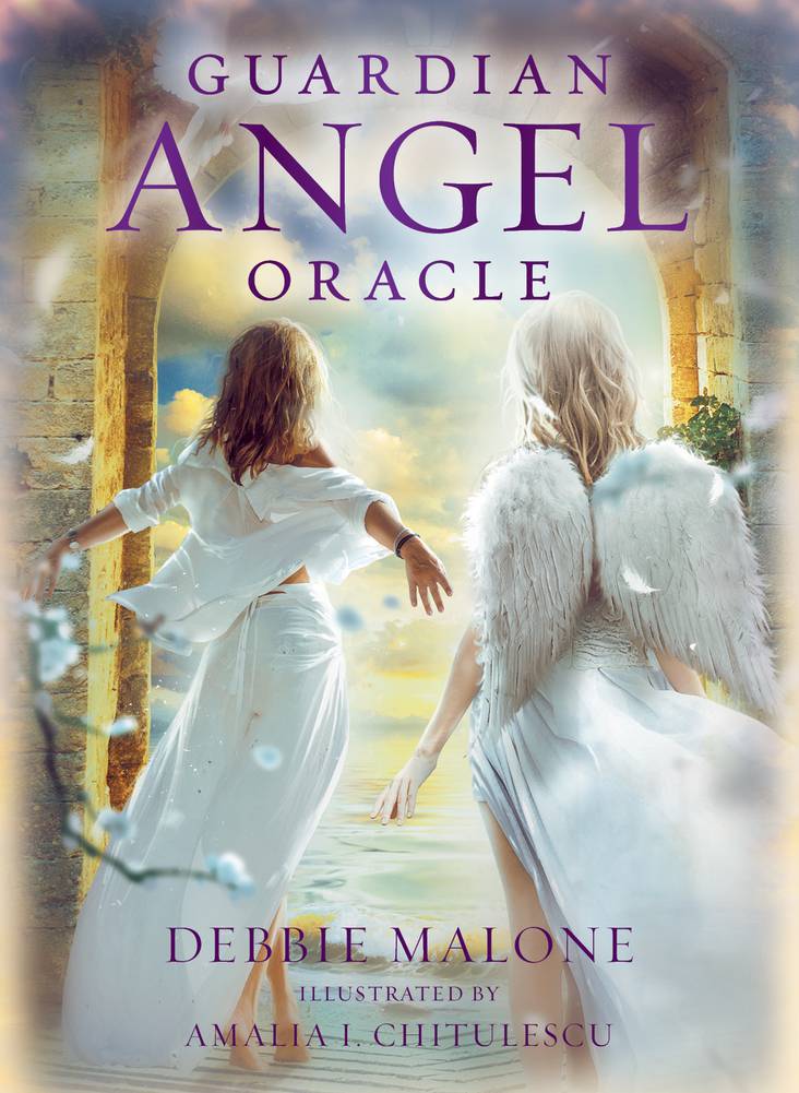 Book cover of 'Guardian Angel Oracle' with two women and angel wings.