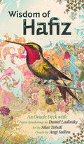 Book cover of 'Wisdom of Hafiz' with a colorful design featuring a hummingbird and floral elements.