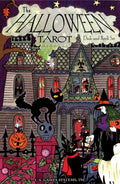 Cover of 'The Halloween Tarot' deck and book set with a haunted house and witch illustration.