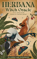Cover of 'Herbana Witch Oracle' with a fox, woman, and nature elements.
