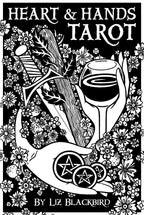 Cover of 'Heart & Hands Tarot' by Liz Blackbird with black and white design elements.