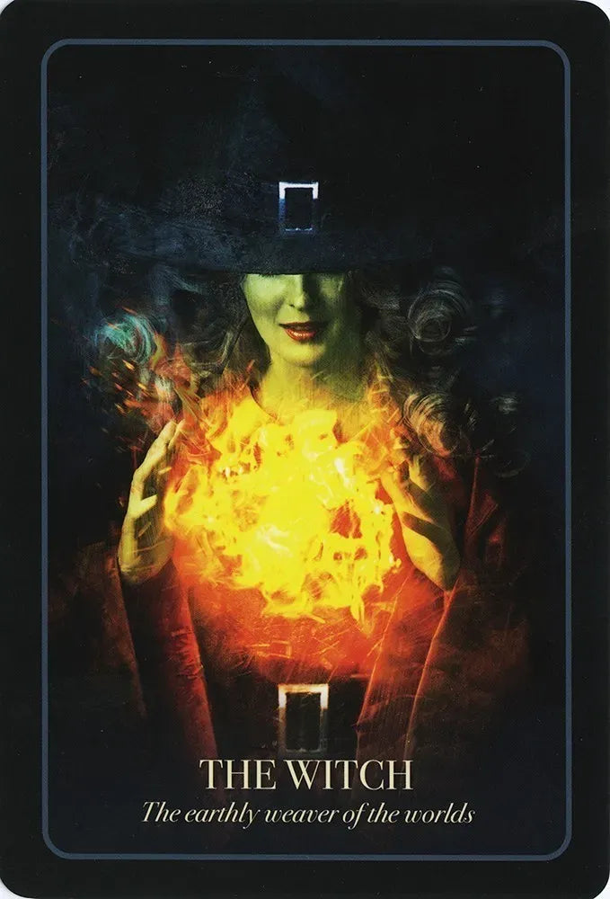 Card featuring a witch with glowing orange energy, labeled 'The Witch'.