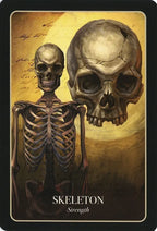 Skeletal figure and skull with 'Strength' text on a vintage-style background