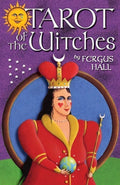 Book cover of 'Tarot of the Witches' by Fergus Hall with a stylized illustration of a woman in a red outfit and crown.