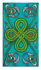 Decorative tile with Celtic knot design on a teal background