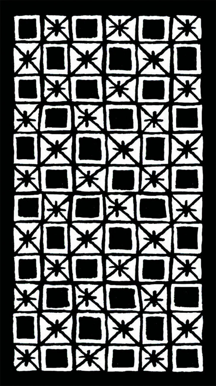 Black and white geometric pattern with squares and stars