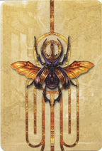 Decorative card with a stylized beetle design on a textured beige background