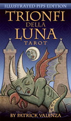Book cover of 'Trionfi della Luna Tarot' with a dragon illustration and castle in the background.
