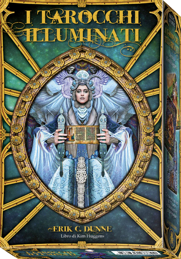 Decorative book cover of 'I Tarocchi Illuminati' with intricate design and central illustration.