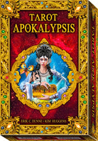 Tarot Apokalypsis book cover with ornate gold frame and central illustration of a woman with a tarot card.