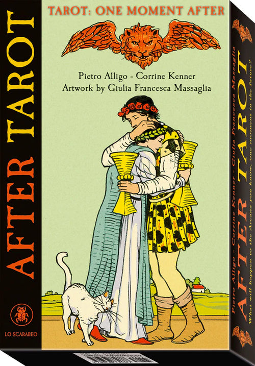 Box cover of 'After Tarot' with illustration of two people and a cat, featuring the title and artist names.