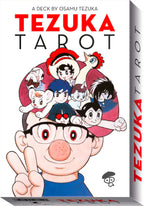 Tezuka Tarot card deck packaging with cartoon characters and Osamu Tezuka's signature.