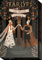 Cover of 'The Green Codex' tarot book with illustrated couple and tree design.