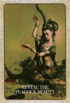 Artistic depiction of a woman playing a harp with decorative text and border.