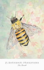 Illustration of a bee on a soft, multicolored background with text at the bottom.