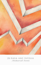 Geometric pattern with chevron shapes in orange and white on a textured background